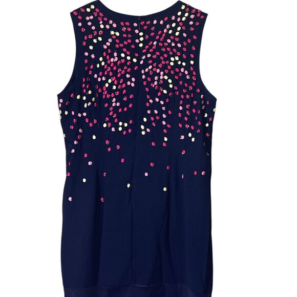 Belle Badgley Mischka Shift Dress – Size 12 – Beaded & Embroidered – Navy Pink - Picture 4 of 8